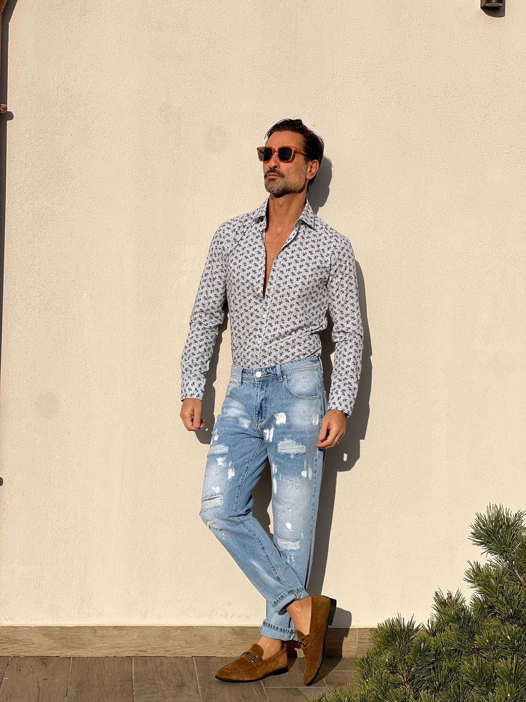 CAMICIA  DEPOT FOGLIA BLU COTONE DOPPIORITORTO