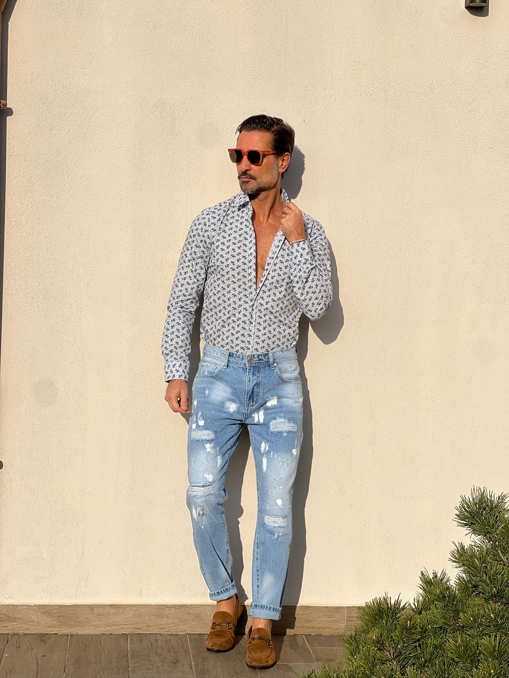 CAMICIA  DEPOT FOGLIA BLU COTONE DOPPIORITORTO