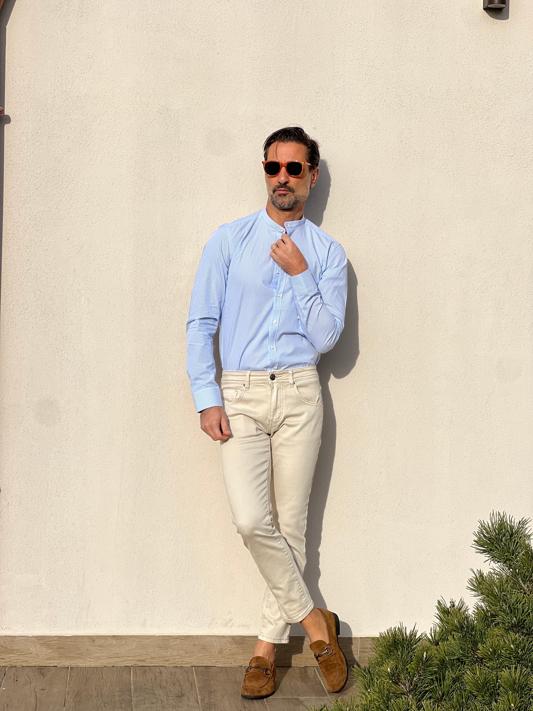 CAMICIA  DEPOT BACCHETTA CELESTE E BIANCA COREANA