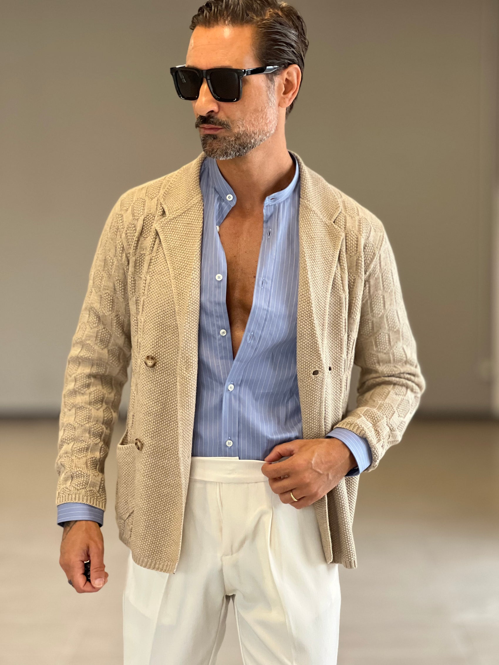 CAMICIA  CELESTE GESSATA COREANA  DEPOT COTONE