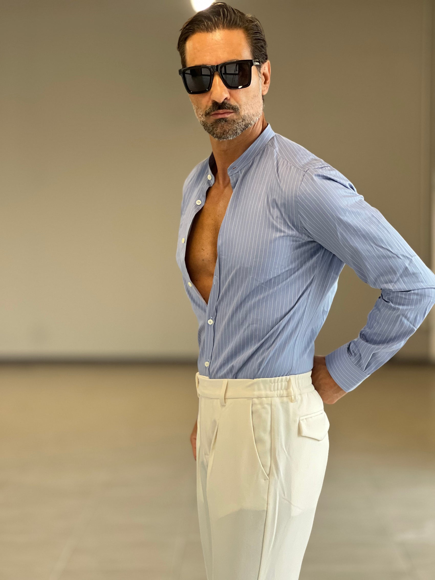 CAMICIA  CELESTE GESSATA COREANA  DEPOT COTONE