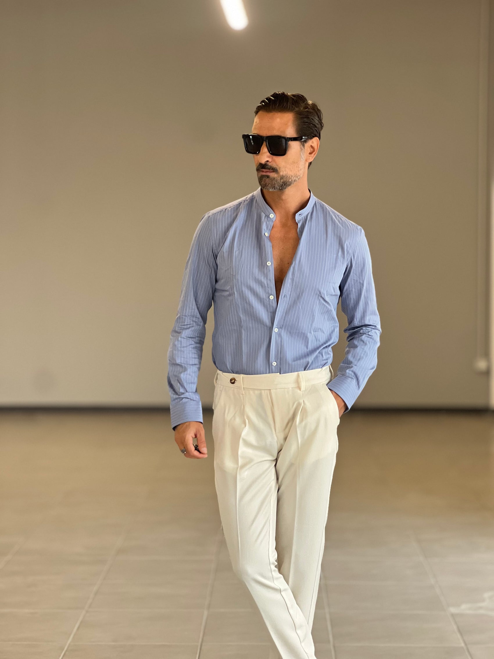 CAMICIA  CELESTE GESSATA COREANA  DEPOT COTONE