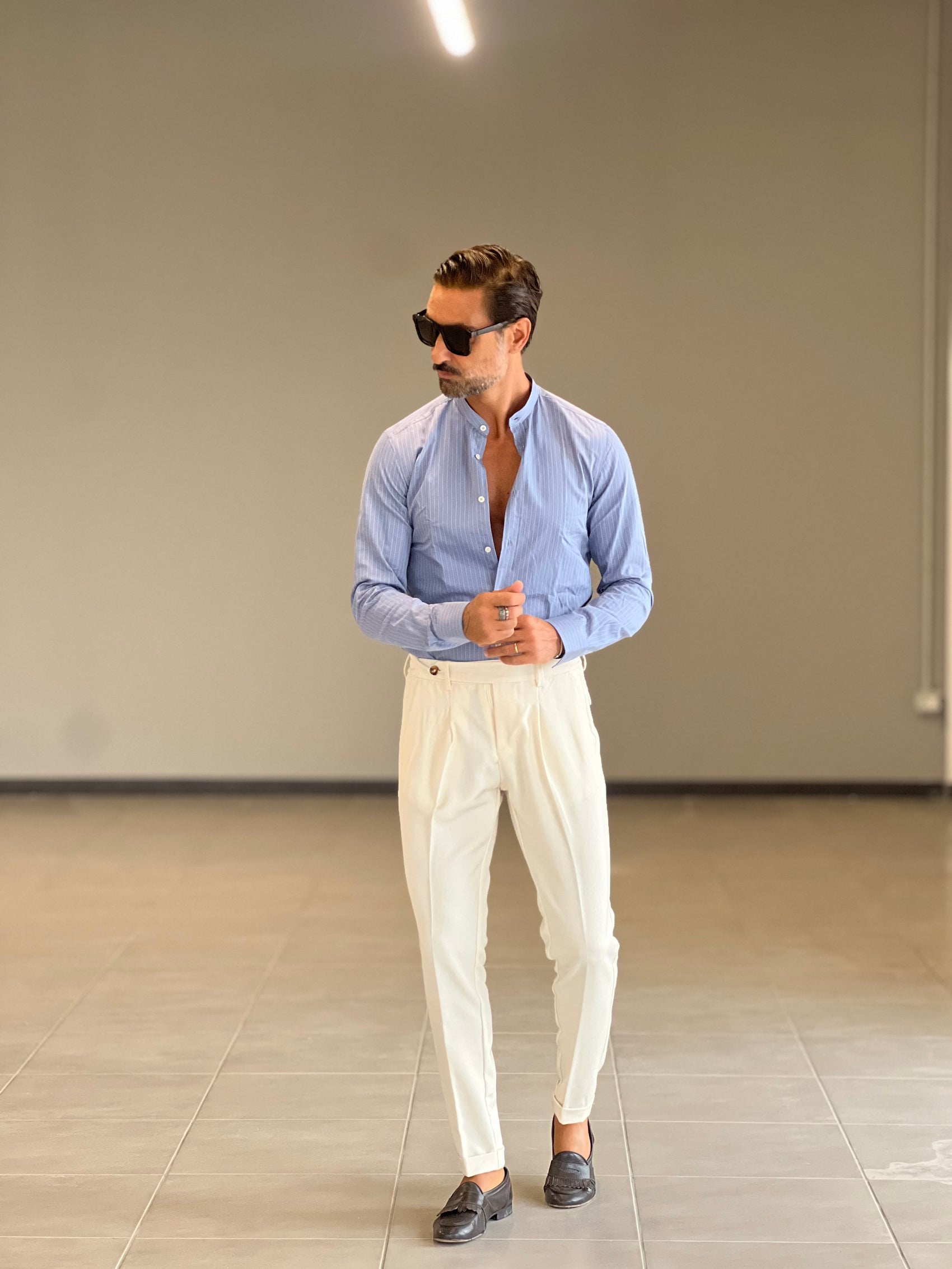 CAMICIA  CELESTE GESSATA COREANA  DEPOT COTONE