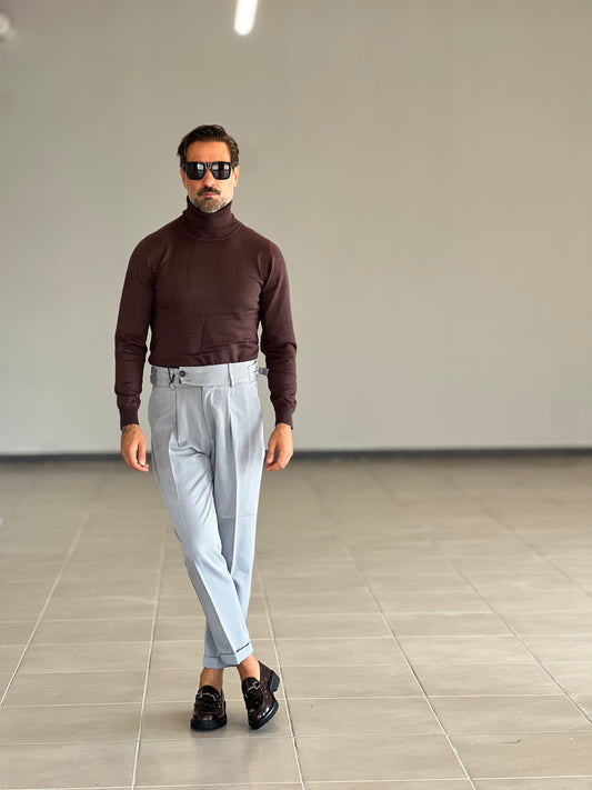 PANTALONE VITA ALTA GRIGIO   VISCOSA ALLACCIATURA LATERALE