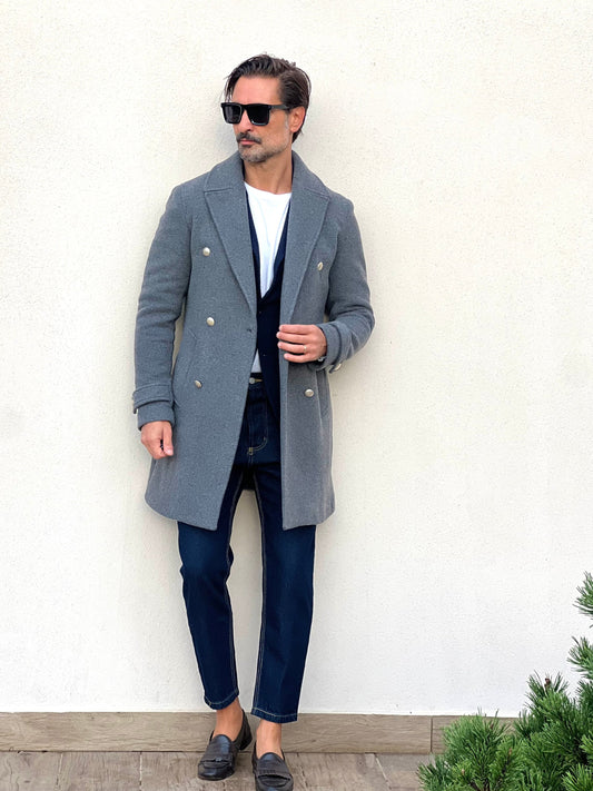 BLUE HIGH NECK COAT