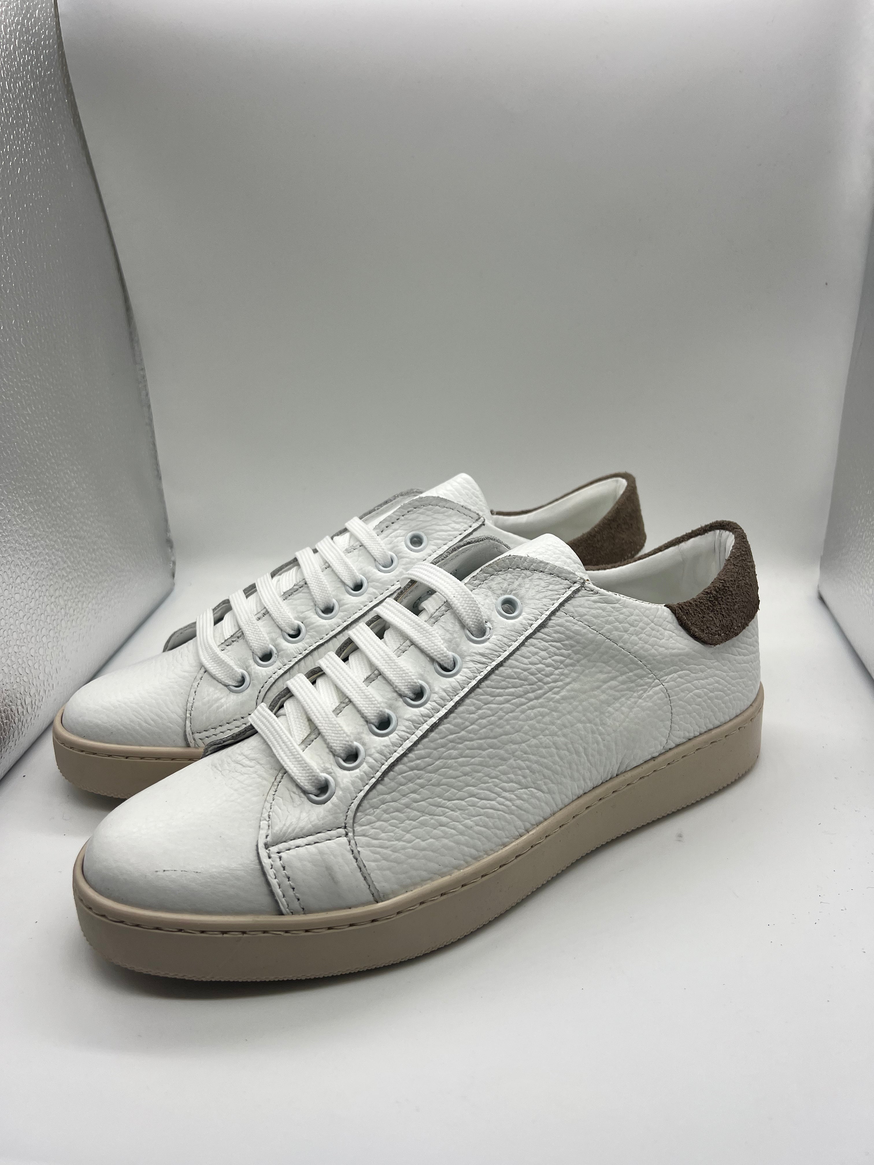SNEAKER BIANCA SPORCATA BOTTOLATA TAPPO BEIGE