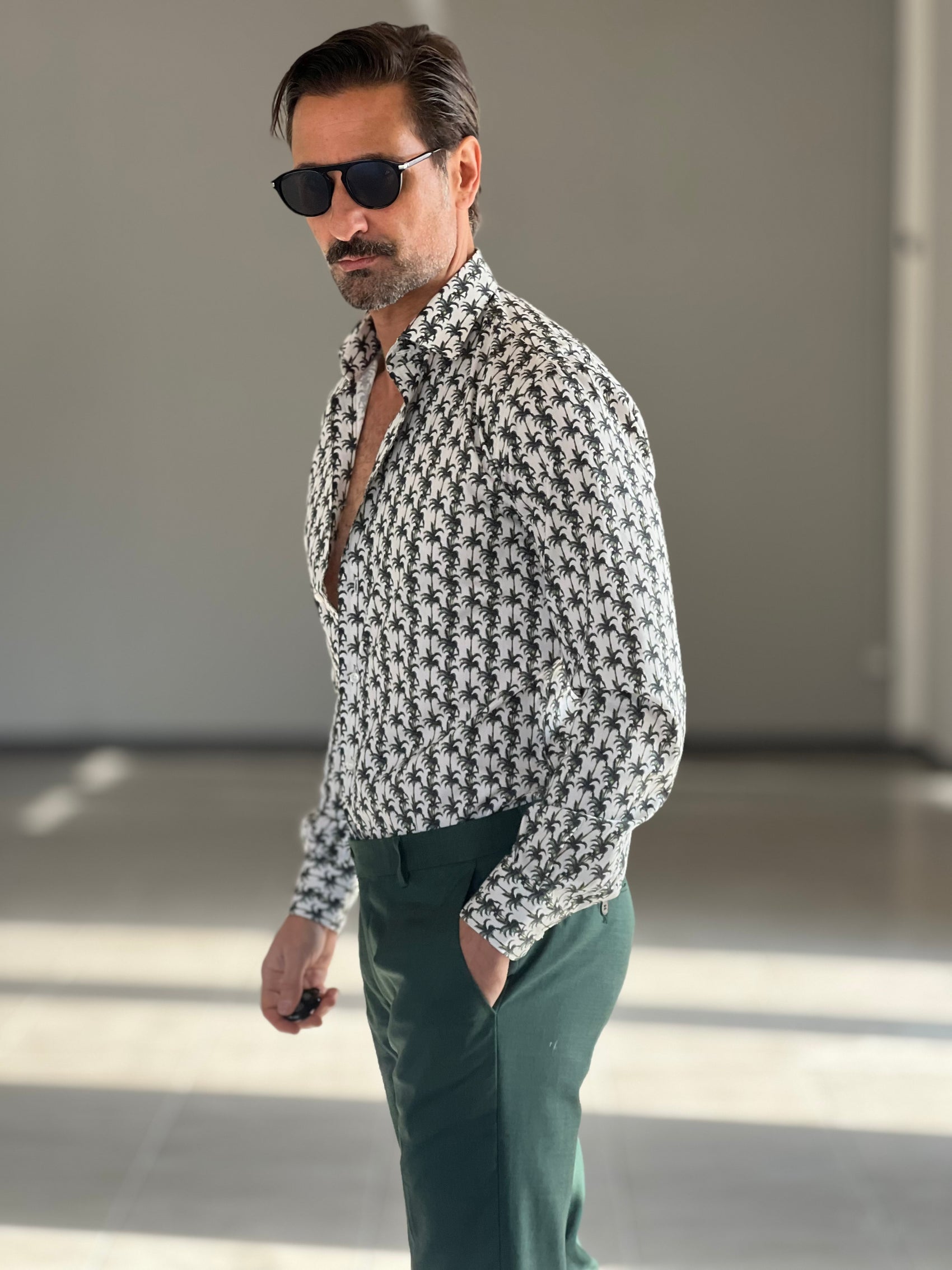 CAMICIA PALME VERDI COTONE DOPPIO RITORTO