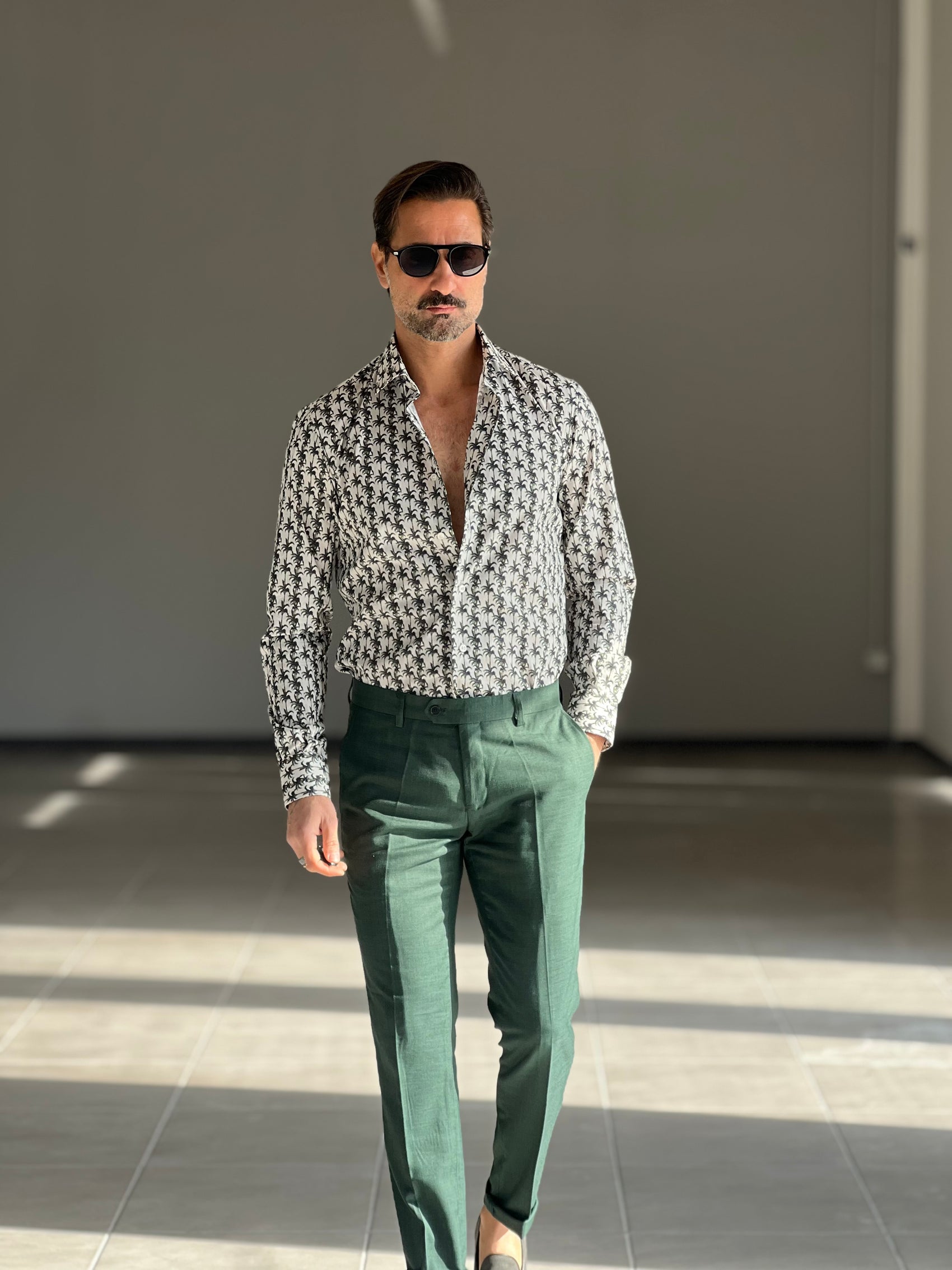 CAMICIA PALME VERDI COTONE DOPPIO RITORTO