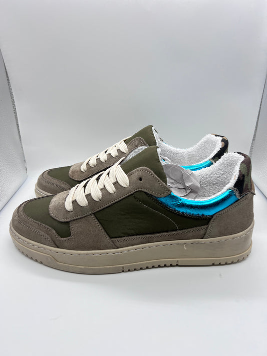 GREEN SUEDE AND NYLON SNEAKER WITH CAMOUFLAGE CAP