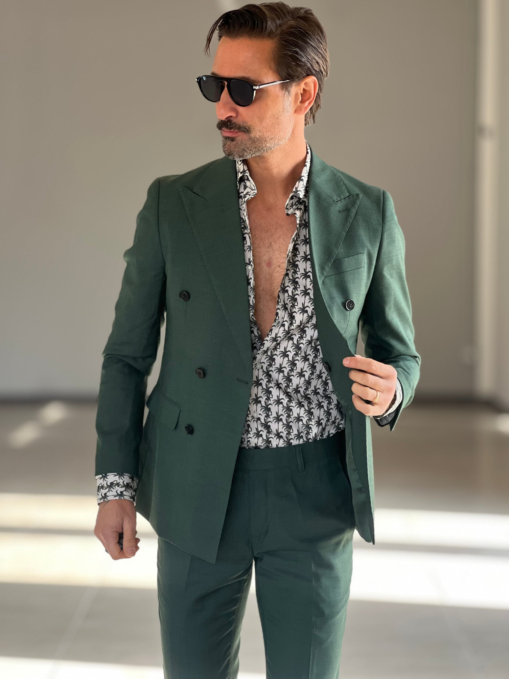 CAMICIA PALME VERDI COTONE DOPPIO RITORTO